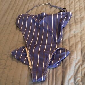 Zaful Blue and White One-Piece Swimsuit with Hang Tag